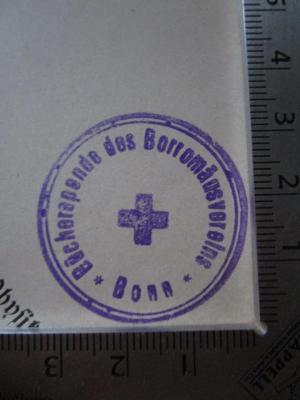 Kc 605: Kurze Biographien berühmter Physiker (102);J / 183 (Borromäusverein), Stempel: Name, Berufsangabe/Titel/Branche, Ortsangabe, Besitzwechsel; 'Bücherspende des Borromäusvereins * Bonn *'.  (Prototyp)