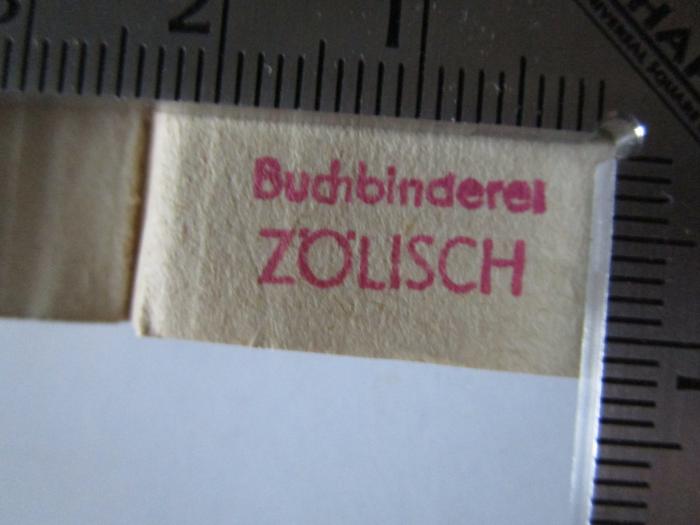 Ob 251: Verlagskatalog : 1886-1906 (1905);J / 524 (Buchbinderei Zölisch), Stempel: Buchbinder, Berufsangabe/Titel/Branche, Name; 'Buchbinderei Zölisch'.  (Prototyp)
