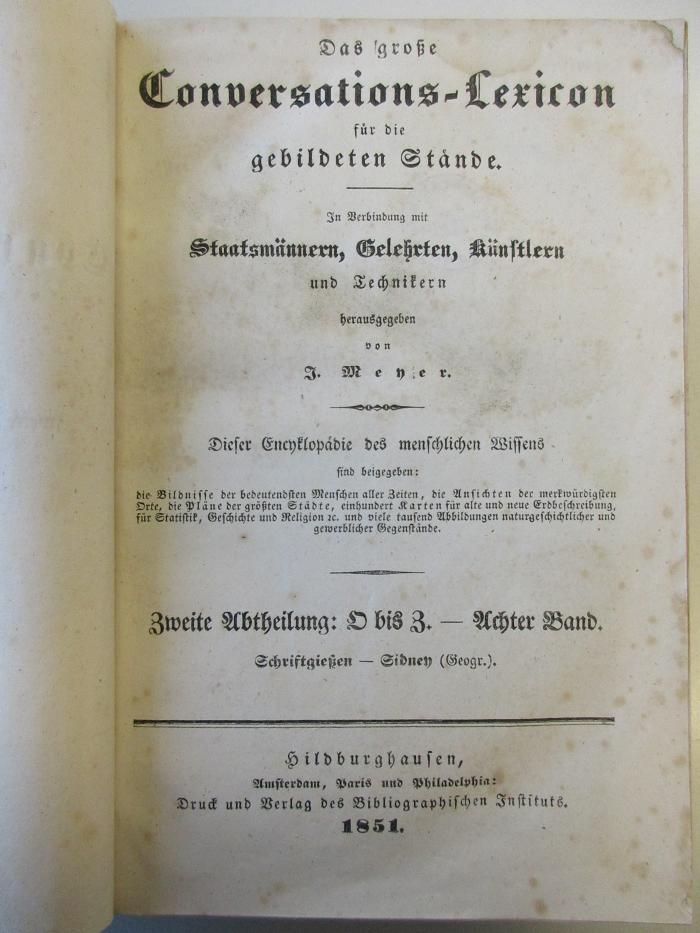 AE 11840-2,8 : Das große Conversations-Lexicon für die gebildeten Stände : Zweite Abtheilung O - Z (1852)