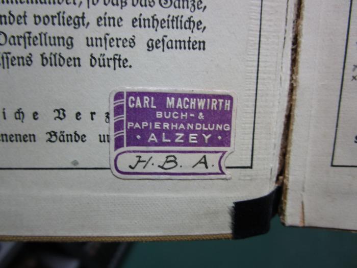 IX 608 c 2. Ex.: Vektoranalysis (1923);- (Carl Machwirth Buchhandlung), Von Hand: Notiz; 'H. B. A.'. 
