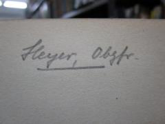 - (Heyer, [?]), Von Hand: Berufsangabe/Titel/Branche, Autogramm, Name; 'Heyer, Obstfr.'. 