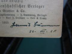 - (Bumann, Helmut), Von Hand: Name, Autogramm, Datum; 'Helmut Bumann
22. VIII. 28.'. 