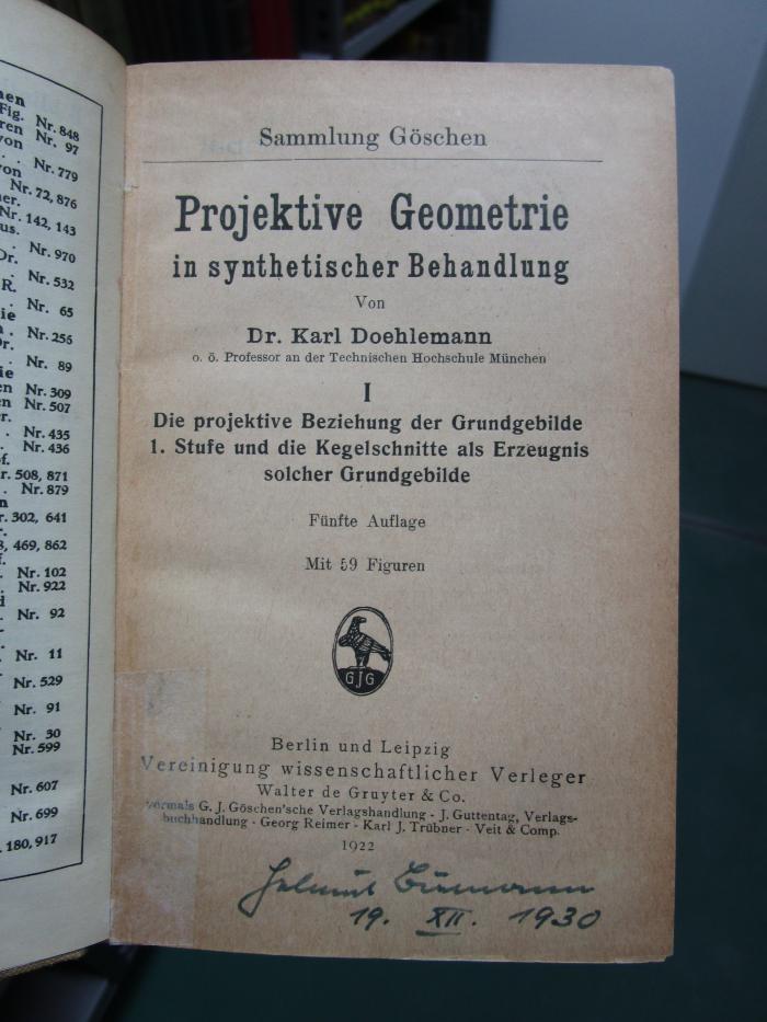 IX 504 e 1-2: Projektive Geometrie in synthetischer Behandlung (1922-24)