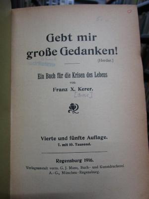 Hb 202 e: Gebt mir große Gedanken! Ein Buch für die Krisen des Lebens (1916)