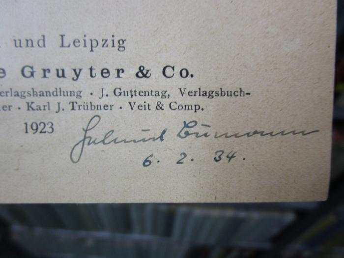 Ic 308 1: Wahrscheinlichkeitsrechnung : I (1923);- (Bumann, Helmut), Von Hand: Autogramm, Name, Datum; 'Helmut Bumann
6. 2. 34.'. 