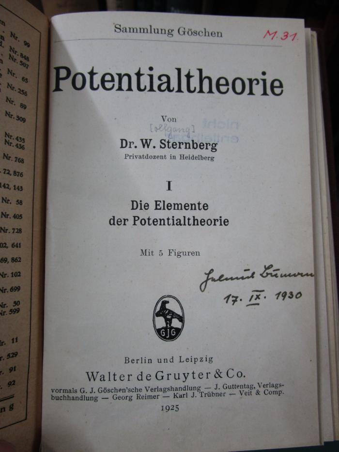 Ic 309 1-2: Potentialtheorie (1925-26)