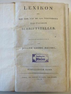 AF 08070.802-15 : Lexikon der vom Jahr 1750 bis 1800 verstorbenen Teutschen Schriftsteller (1816)