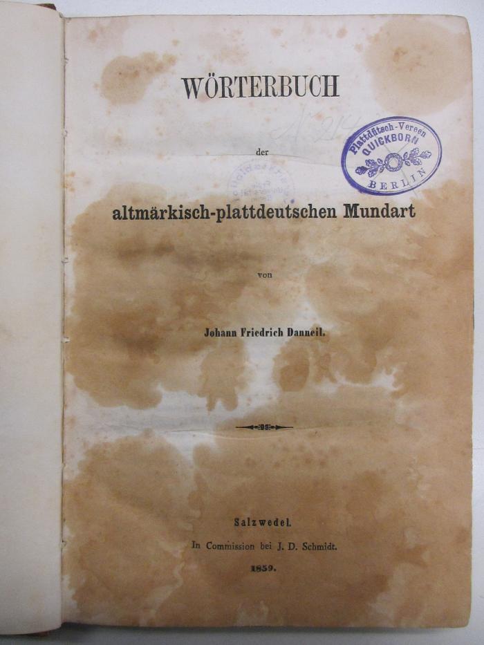 ah 11068 D 188 : Wörterbuch der altmärkisch-plattdeutschen Mundart (1859)