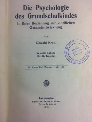Eba 488/1 ausgesondert : Die Psychologie des Grundschulkindes (1930)