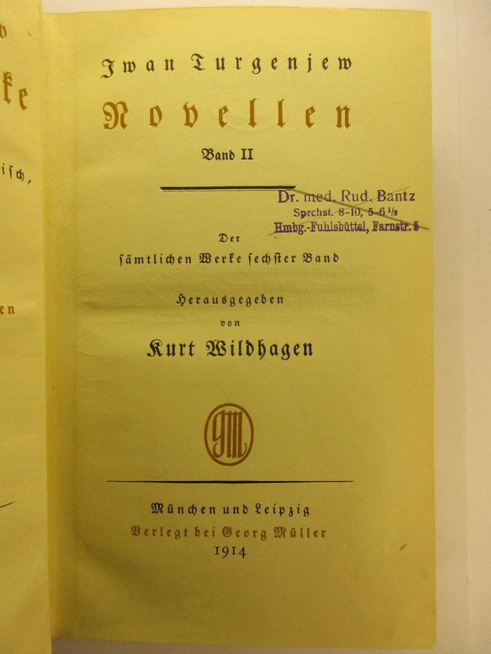 1 O 7-6 : Sämtliche Werke : 6. Novellen Band II. (1914)