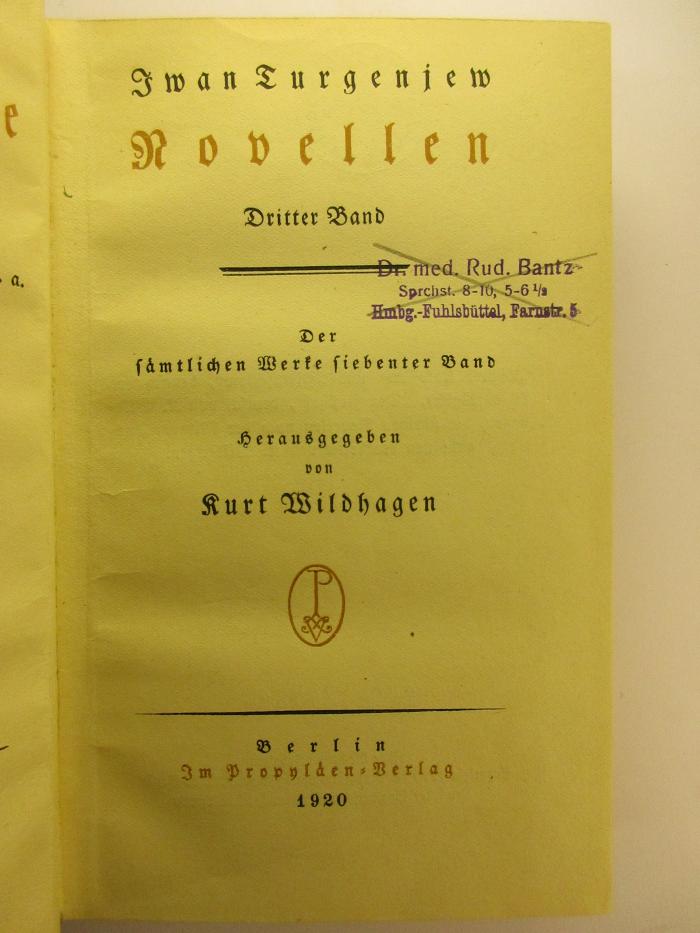 1 O 7-7 : Sämtliche Werke : Novellen Band III. (1920)