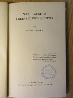 CC 6300 K11 : Naturgesetz, Freiheit und Wunder (1940)
