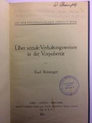 CV 4000 R372 : Über soziale Verhaltensweisen in der Vorpubertät  (1924)
