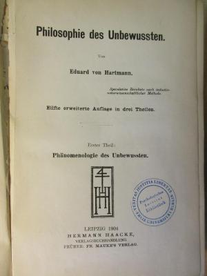 CG 3980.1882-7(11)-9(11) : Philosophie des Unbekannten (1904)