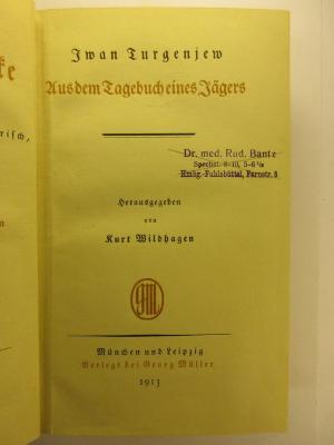1 O 7-4 : Sämtliche Werke : 4. Aus dem Tagebuch eines Jägers (1913)