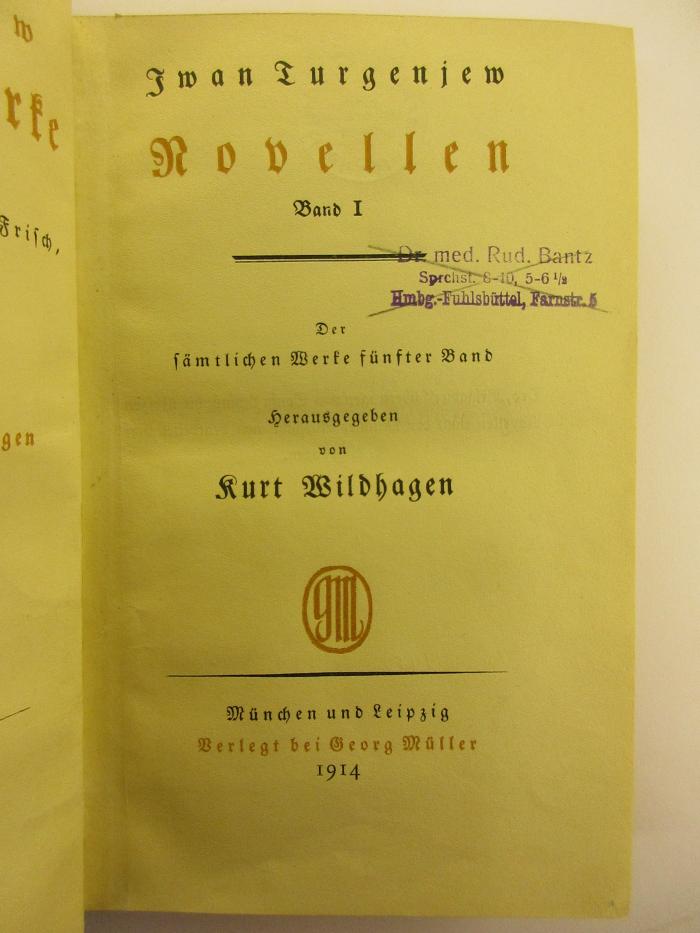 1 O 7-5 : Sämtliche Werke : 5. Novellen 1. Band (1914)
