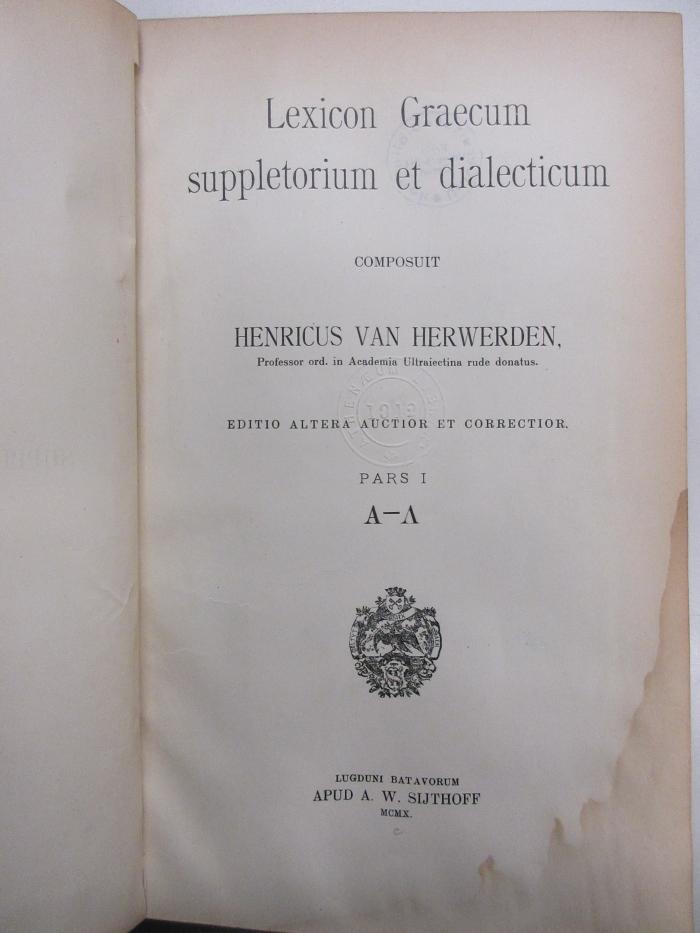 AH 43260 H581-1 : Lexicon Graecum suppletorium et dialecticum : 1. A - L (1910)