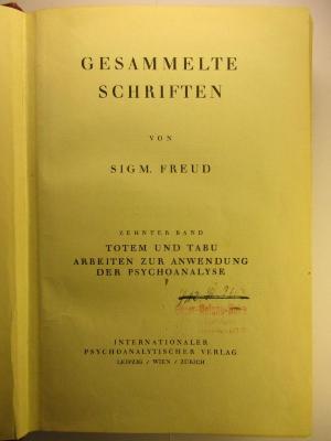 1 R 46-10 : Totem und Tabu Arbeiten zur Anwendung der Psychoanalyse (1924)