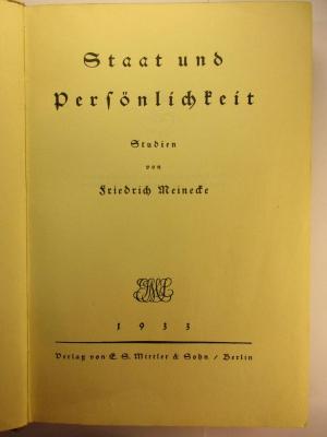 4 E 156 : Staat und Persönlichkeit : Studien (1933)