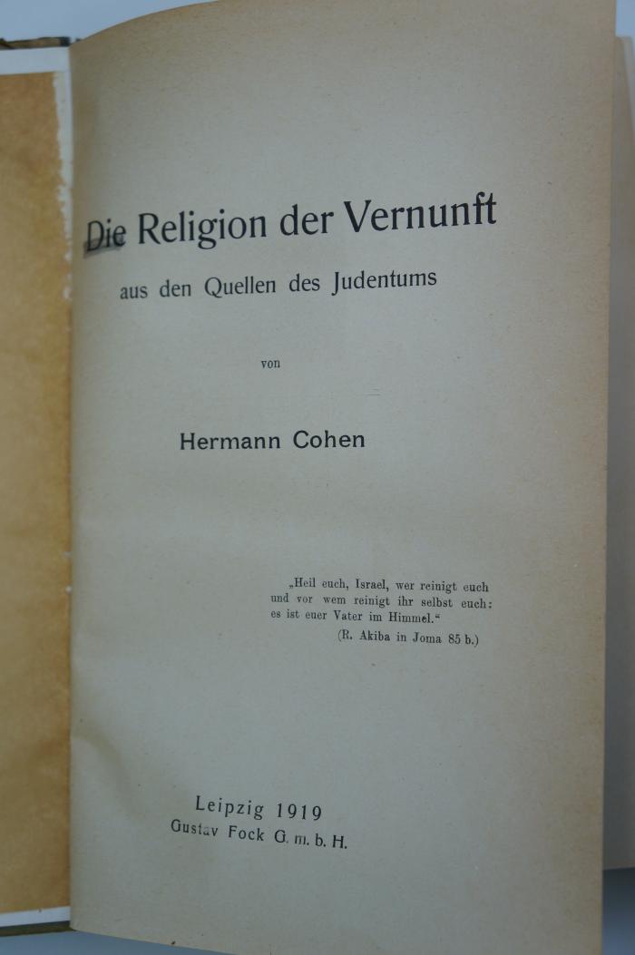 02A.001491 : Die Religion der Vernunft aus den Quellen des Judentums (1919)