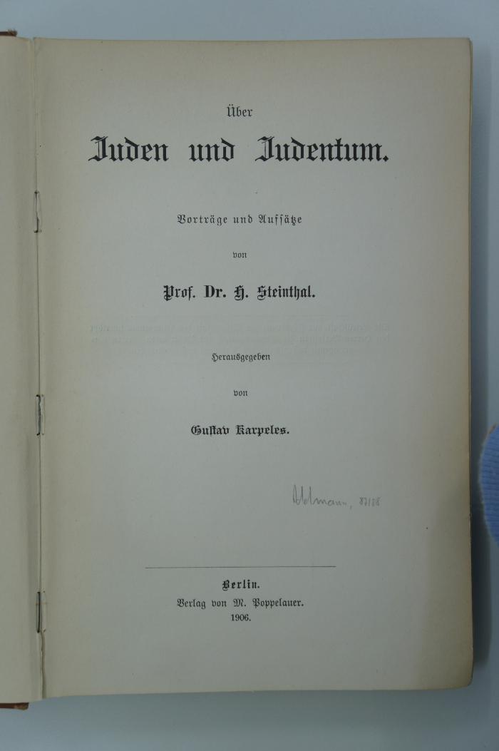 02A.001273 : Über Juden und Judentum. Vorträge und Aufsätze (1906)