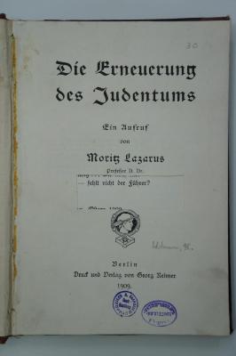02A.001527 : Die Erneuerung des Judentums. Ein Aufruf (1909)