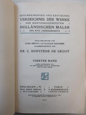 VII 2675-4 : Beschreibendes und kritisches Verzeichnis der Werke der hervorragendsten holländischen Maler des XVII. Jahrhunderts : 4. Jacob van Ruisdael, Meindert Hobbema, Adriaen van de Velde, Paulus Potter  (1911)