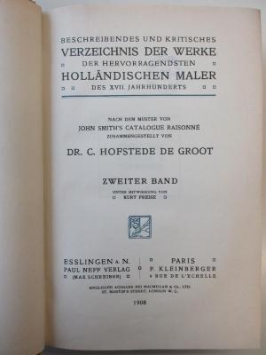VII 2675-2 : Beschreibendes und kritisches Verzeichnis der Werke der hervorragendsten holländischen Maler des XVII. Jahrhunderts :  2. Ælbert Cuyp, Philips Wouwerman (1908)
