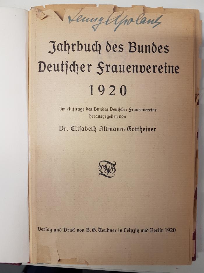 9 ZE 98 : Jahrbuch des Bundes Deutscher Frauenvereine 1920 (1920)