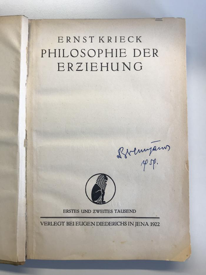 DD 7700 P 568 : Philosophie der Erziehung (1922)
