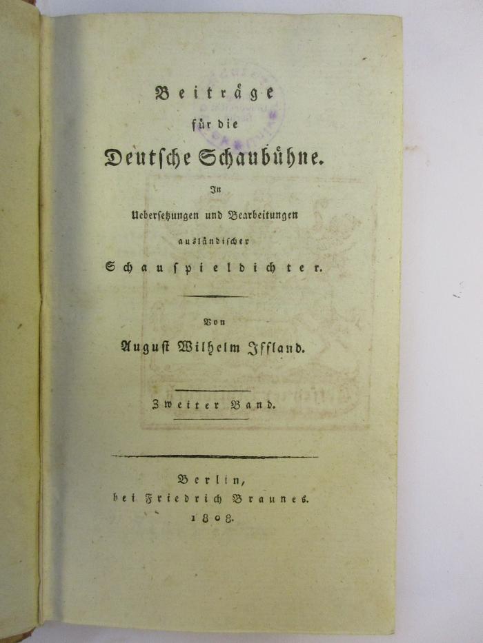 1 L 199-2 : Beiträge für die deutsche Schaubühne : in Übersetzungen und Bearbeitungen ausländischer Schauspieldichter (1807)