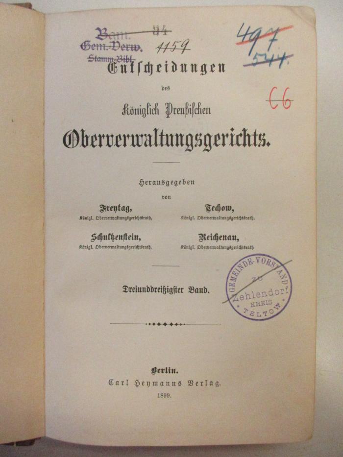 PM 9940-33.1899 : Entscheidungen des königlichen preußischen Oberverwaltungsgerichts (1899)