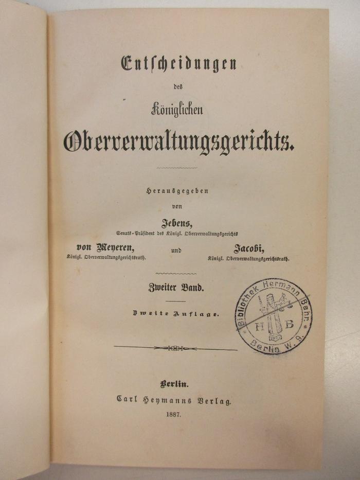 PM 9940-2.1887 : Entscheidung des könglichen Oberverwaltungsgerichts (1887)