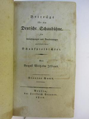 1 L 199-4 : Beiträge für die deutsche Schaubühne : in Übersetzungen und Bearbeitungen ausländischer Schauspieldichter (1812)