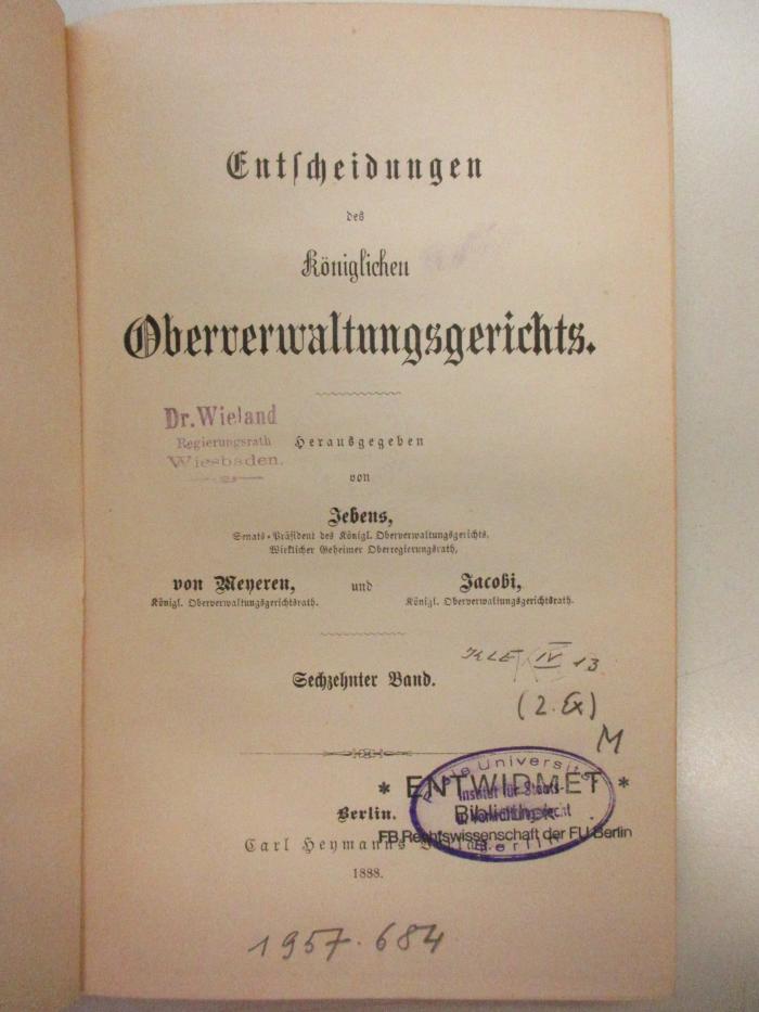 PM 9940-16.1888 : Entscheidung des königlichen Oberverwaltungsgerichts (1888)