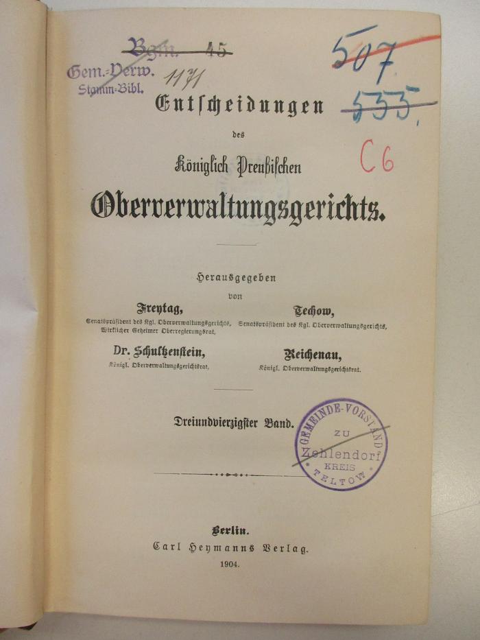 PM 9940-43.1904 : Entscheidungen des königlich preußischen Oberverwaltungsgerichts (1904)