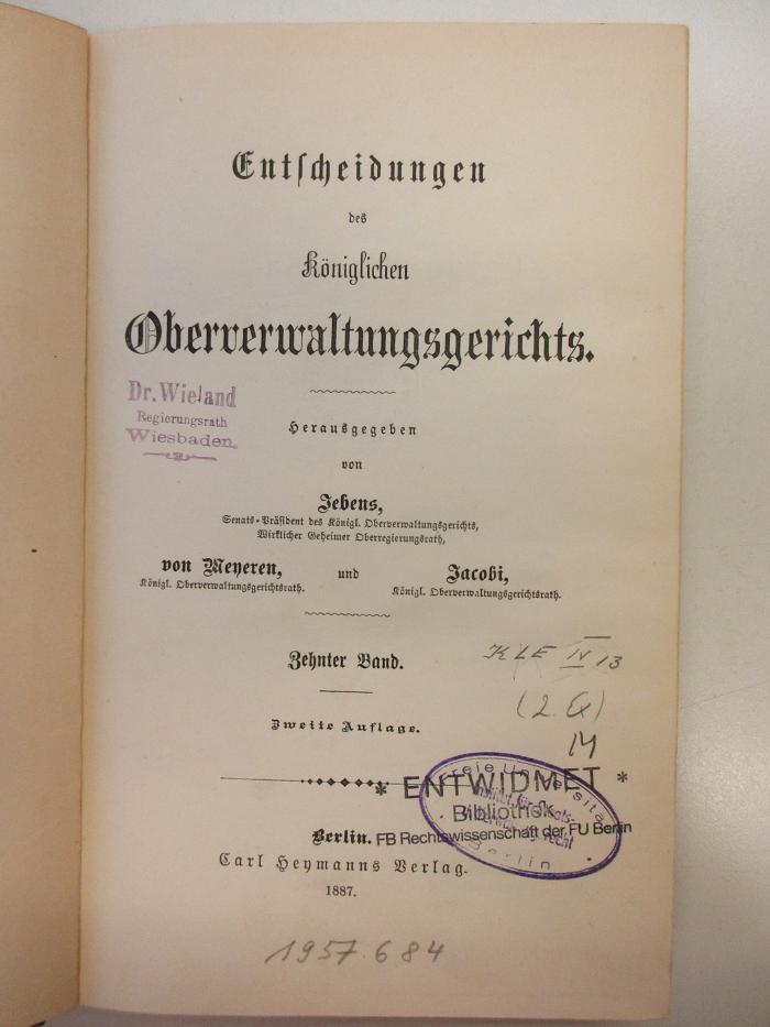 PM 9940-10.1884 : Entscheidung des königlichen Oberverwaltungsgerichts (1887)