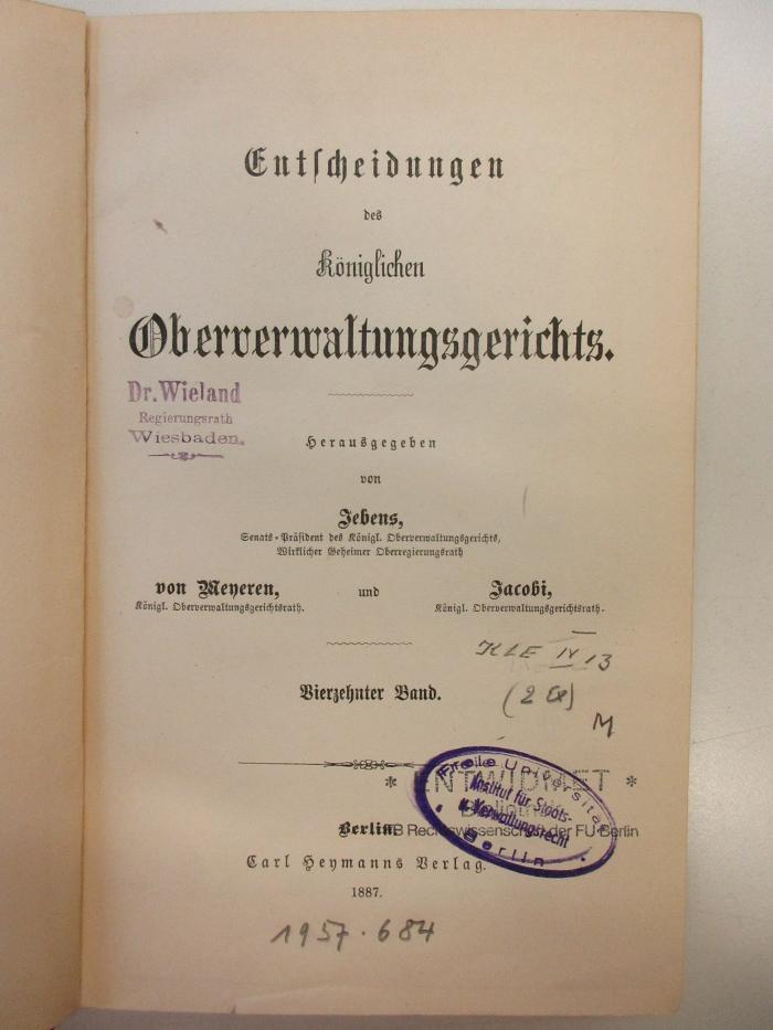 PM 9940-14.1887 : Entscheidung des königlichen Oberwaltungsgerichts (1887)