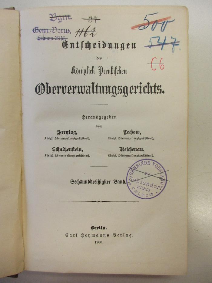 PM 9940-36.1900 : Entscheidungen des königlich preußischen Oberverwaltungsgerichts (1900)