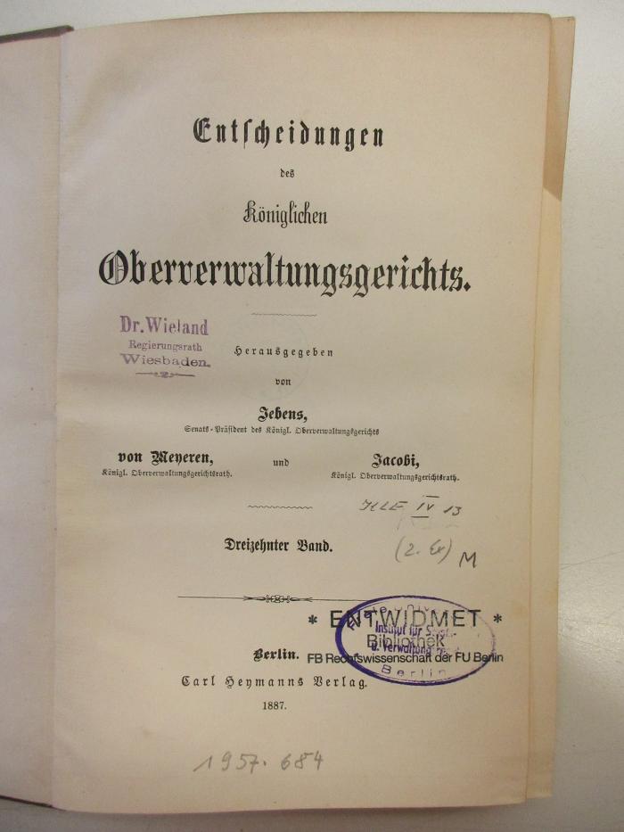 PM 9940-13.1887 : Entscheidung des königlichen Oberverwaltungsgerichts (1887)