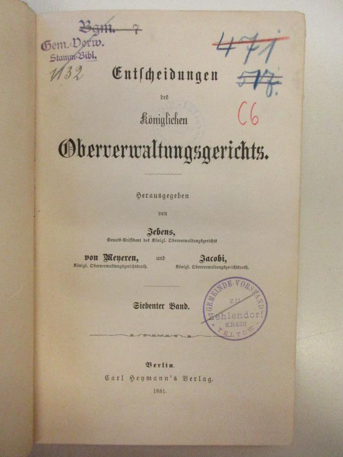 PM 9940-7-1881 : Entscheidung des königlichen Oberverwaltungsgerichts (1881)