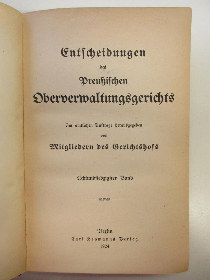 PM 9940-78.1924 : Entscheidungen des königlich preußischen Oberverwaltungsgerichts (1924)