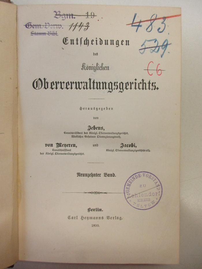 PM 9940-19.1890 : Entscheidung des königlichen Oberverwaltungsgerichts (1890)