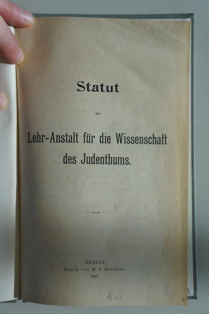02A.004955 : Statut der Lehr-Anstalt für die Wissenschaft des Judenthums. (1907)