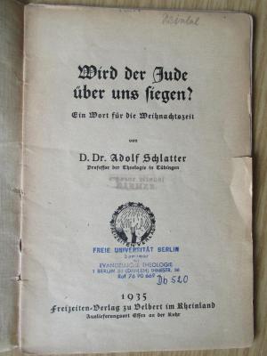 GB M 7374 : Wird der Jude über uns siegen? Ein Wort für die Weihnachtszeit (1935)