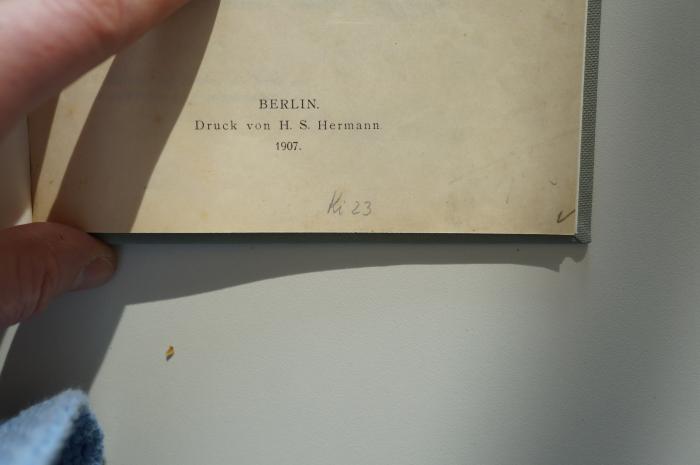 02A.004955 : Statut der Lehr-Anstalt für die Wissenschaft des Judenthums. (1907);- (unbekannt), Von Hand: Signatur; 'Ki 23'. 