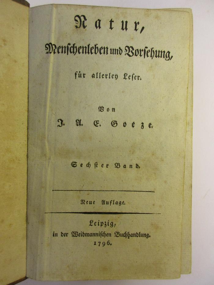 1 S 98-6 : Natur, Menschenleben und Vorsehung, für allerley Leser (1796)