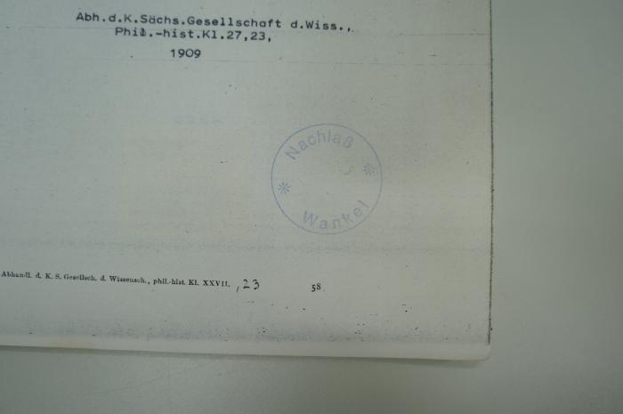 02A.011923 : Zum Alexandrinischen Antisemitismus (1909);- (Wankel), Stempel: Name; 'Nachlass Wankel'. 