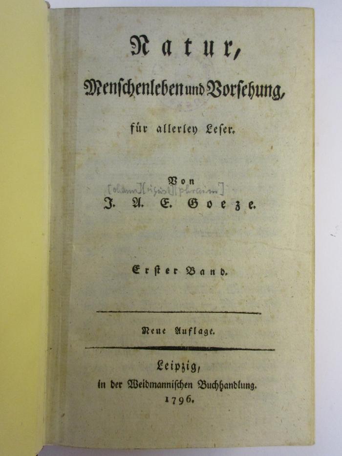 1 S 98-1 : Natur, Menschenleben und Vorsehung, für allerley Leser (1796)