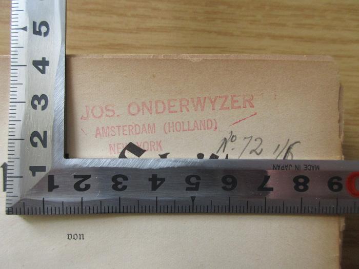 Db 1551-5 : Gesammelte Schriften, von Rabbiner Samson Raphael Hirsch.  (1910);- (Onderwyzer, Jos.), Stempel: Name, Ortsangabe; 'Jos. Onderwyzer
Amsterdam (Holland)
New York'. 